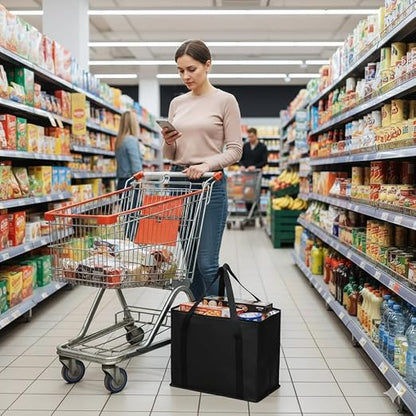 Bodaon 2PK Insulated Grocery Bags with Reinforced Baseboard, X-Large, Black | Reusable, Heavy Duty, Cooler Tote for Stability & No Sag, Thermal Bag for Hot Cold Food, Delivery, Shopping, Travel, Camping - Image 8