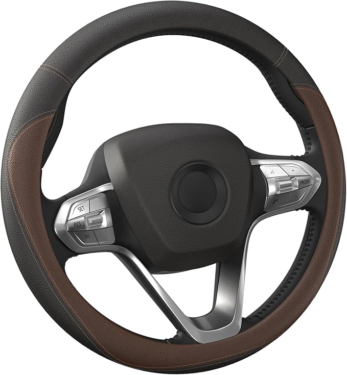 HOTOR Car Leather Steering Wheel Cover, Universal 14.5"-15", Brown | Universal Car Accessory for Diverse Cars, Car Steering Wheel Cover with Anti-Slip Lining, Full Protection, Easy Installation by HOTOR