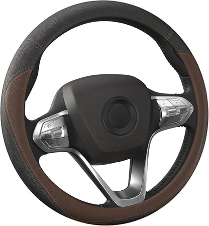 HOTOR Car Leather Steering Wheel Cover, Universal 14.5"-15", Brown | Universal Car Accessory for Diverse Cars, Car Steering Wheel Cover with Anti-Slip Lining, Full Protection, Easy Installation by HOTOR