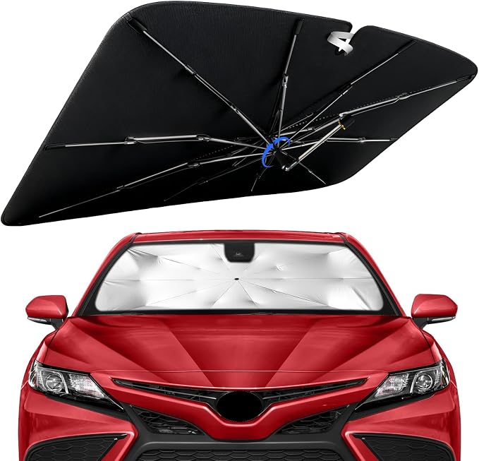 Windshield Sun Shade for Toyota Camry 2012-2024 with 360° Rotating Shaft | Custom Fit Umbrella Sunshade for UV Blocking, Car Sun Visor Keeps Car Cool, Protects Interior & Easy Storage by Lonyaqui