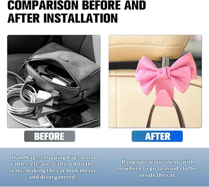 2PCS Car Seat Headrest Hook, Cute Bow Vehicle Seat Back Hanging Hooks for Purses and Bags, Automotive Interior Headrest Hanger Storage Organizer, Universal for SUV RV Truck (All Pink) - Image 4