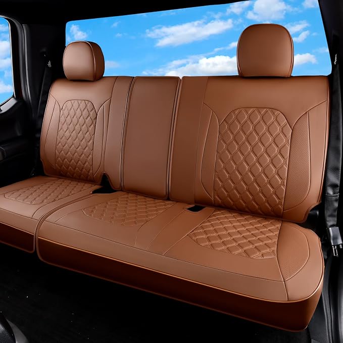 Huidasource Fit for Brown Chevy Silverado/GMC Sierra Rear Seat Covers, Thickened Split Nappa Leather Truck Back Seat Cover 2007-2013&2019-2026 1500, 2020-2026 2500HD 3500HD Crew Cab WT LS LT by Huidasource