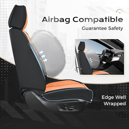Coverado Seat Covers, Car Seat Covers Full Set, Leather Seat Covers for Cars, Car Seat Protector, Black Car Seat Covers Front Seats and Back Seats Universal Fit for Most Cars Orange - Image 4