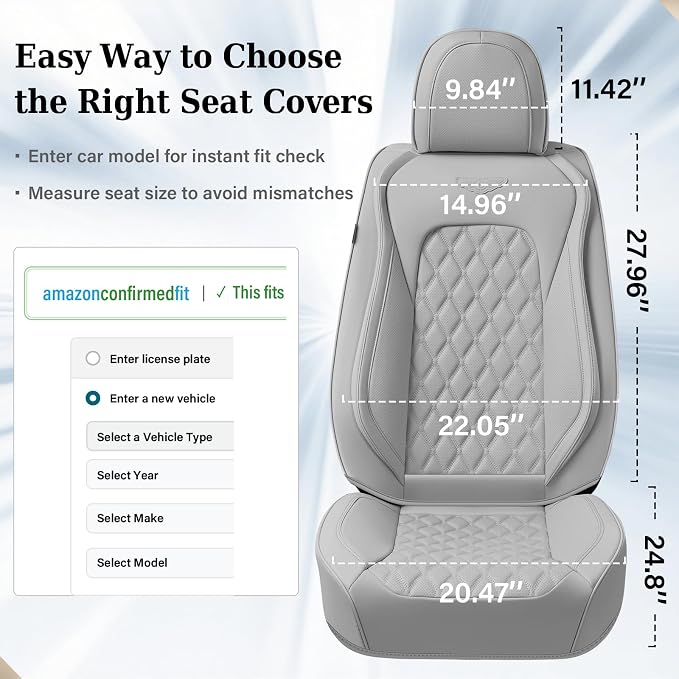 Coverado Full Set Car Seat Covers, Luxury Faux Leather Waterproof Seat Covers, Gray Car Seat Protectors, Universal Fit, Leather Seat Cushions for Cars-Gray - Image 8