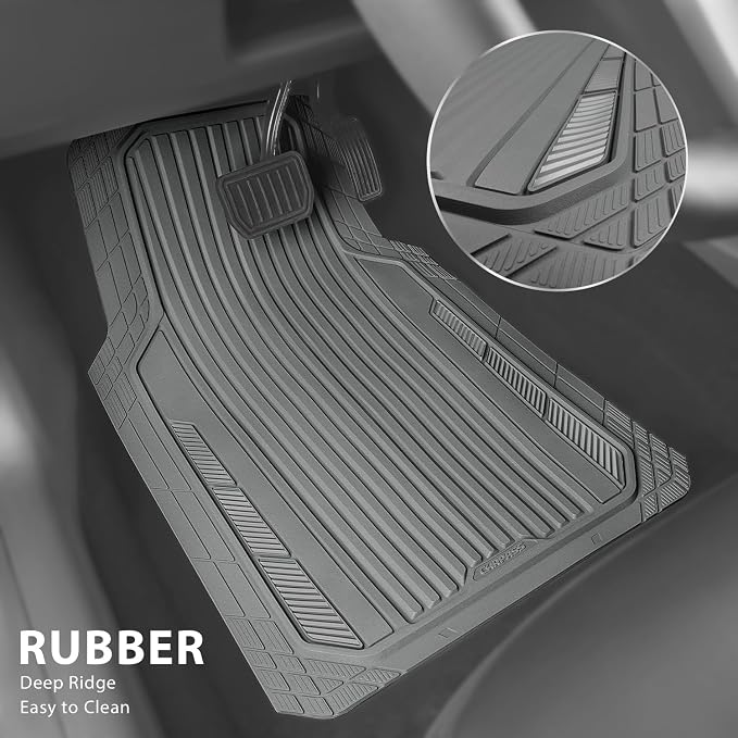 CAR PASS Heavy Duty Sporty Rubber Car Mats, Deep Dish All Weather Car Floor Mats Full Set, Waterproof Anti-Slip Automotive Matts Rugs Trim to Fit for Most Sedans SUVs Vans, 4-Piece All Gray - Image 2