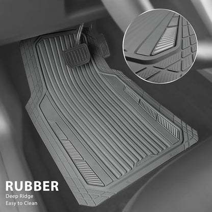 CAR PASS Heavy Duty Sporty Rubber Car Mats, Deep Dish All Weather Car Floor Mats Full Set, Waterproof Anti-Slip Automotive Matts Rugs Trim to Fit for Most Sedans SUVs Vans, 4-Piece All Gray - Image 2