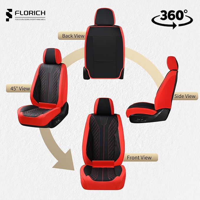 FLORICH Car Seat Covers Front Seats and Back Faux Leather Seat Cover Waterproof Seat Covers Car Seat Cushion 5 Seats Car Seat Protector Universal Fit for Most Cars SUV Trucks, Black&Red - Image 7
