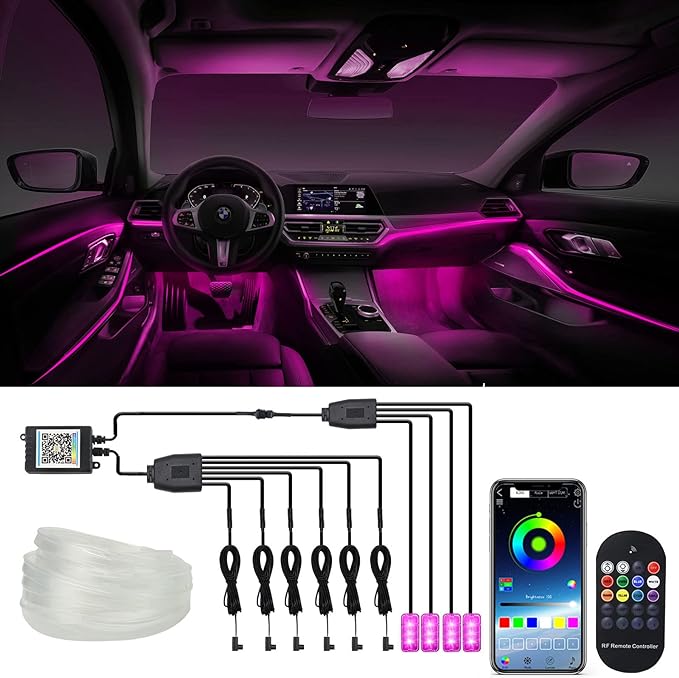 Car LED Lights Interior Light, 10 in 1 Car Ambient Lighting Kits with 315in Fiber Optic, APP Control, Car Accessories Multicolor RGB Neon Car LED Strip Lights with Music Sync Mode and DIY Mode by WEBUPAR