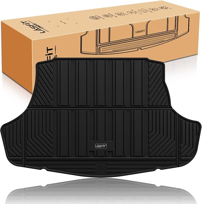 LASFIT Cargo Mat for Toyota Camry 2018 2019 2020 2021 2022 2023 2024-2026 | All Weather Custom Fit Anti-Slip Pet Friendly Easy Clean TPE Trunk & Backrest Mats for 8th 9th Gen Camry, Black by LASFIT