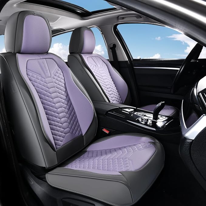 Coverado Car Seat Covers, Front Seat Cover, Waterproof Nappa Leather Seat Covers for Cars, Driver Car Seat Protectors, Gray and Purple Automotive Seat Covers Universal Fit for Most Cars by COVERADOAUTO