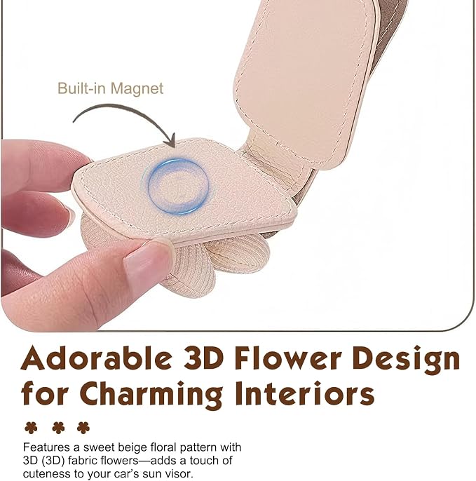 1 PC Floral Design Car Visor Sunglasses Clip, Clip-On Leather Cute Flower Eyeglass Holder, Stable Car Visor Accessory for Women, Universal for Most Cars (White) - Image 5