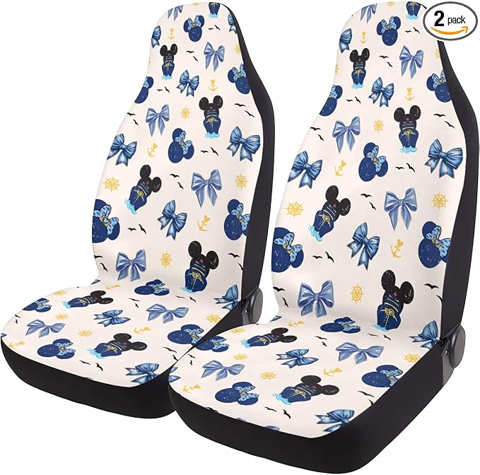 GENANY Pink Bow Animal Pattern Car Seat Covers, 2-Piece Front Seat Set | 2-piece polyester front seat cover set, each 49.5 x 19.6 inches, with adjustable straps and hooks by GENANY
