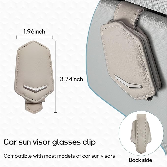 Dickno Sunglasses Holder for Car Sun Visor, Magnetic Leather Glasses Hanger Mounted with Ticket Card Clip, Universal Vehicle Interior Accessories for Different Size Eyeglasses (Beige) - Image 2