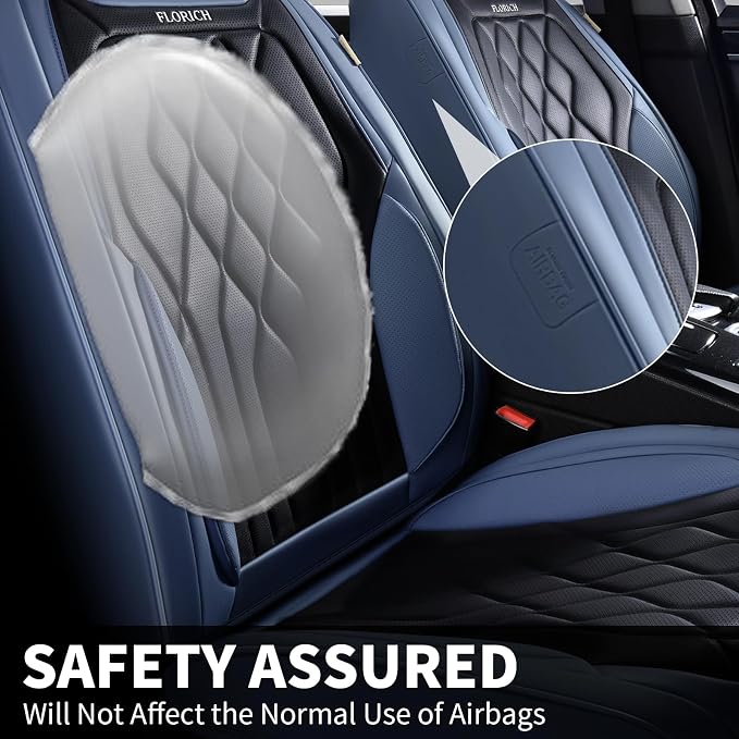 FLORICH Universal Seat Covers for Cars Full Set, Automotive Seat Covers, Waterproof Leather Car Seat Protector Fit for Most Sedans SUV Pick-up Truck- Blue&Black - Image 3