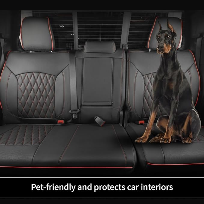 EKR Ram 1500 Seat Covers Custom Fit for (Crew Cab) RAM 1500 Big Horn/Rebel/Tradesman/Lone Star 2019-2026,Waterproof Leather Car Seat Cover for Trucks Full Set-Faux Leather (Black with Red Piping) - Image 7