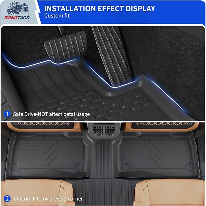 Rongtaod Floor Mats Set for 2020-2026 Ford Explorer 6 Seats Captain Chairs | Trunk Mat with Backrest Mat Cargo Mat Cargo Liner TPE All Weather Back Seat Cover Protector 2025 Explorer Accessories - Image 4