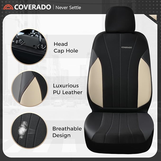 Coverado Car Seat Covers Full Set, Waterproof Automotive Seat Protectors 5 Seats,Beige Driver Protectors Universal Fit for SUVs, Trucks, Sedans,Car Accessories - Image 8