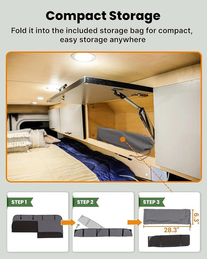 MELIPRON Crew Window Cover Fit for Mercedes Sprinter 170"/170" ext | NCV3 & VS30 2007-2026, 2 Folding Ventilation Panels, Magnetic Insulated Blackout Privacy Shade for Campers & Van Lifers, Gray - Image 8