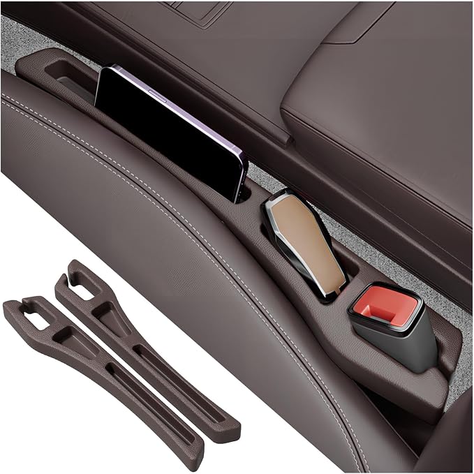 2PCS Car Seat Gap Filler Organizer,2 in 1 Car Gap Filler (Brown) | Multifunctional Design,Fill and Storage Function for Storing Phones Keys Cards,No Drop Seat Guard for Cars Suvs Trucks by Unknown