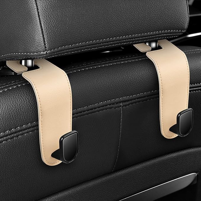 Car Seat Headrest Hook, 2PCS Vehicle Seat Back Hangers Organizer for Handbag Purse Coat, Automotive Interior Headrest Storage Hooks, Universal for SUV Automobile Truck (Beige) - Image 3