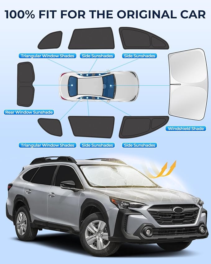 Car Window Shades for Subaru Outback 2020-2025, 8Pcs Full Window Covers | Privacy Sun Shade Set for Front Windshield Side and Rear Windows, Keeps Vehicle Cool for Camping Napping - Image 6
