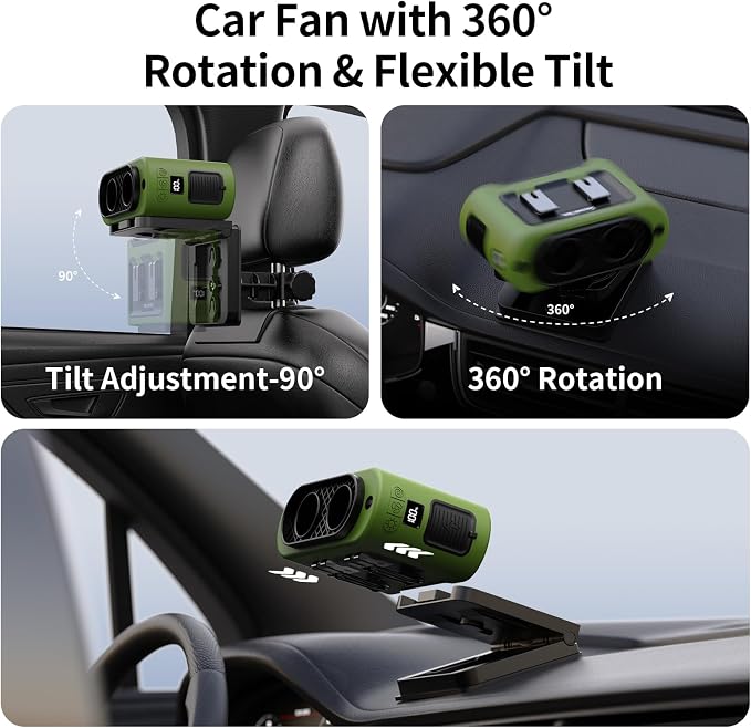 Socool 14500mAh Portable Car Fan Rechargeable Battery Opearated, Clip on Car Seat Headrest 360 Rotatable, 5-Speed Backseat Fans for Baby Rear Facing Cooling with Dual Air Outlets for SUV RV Truck - Image 5