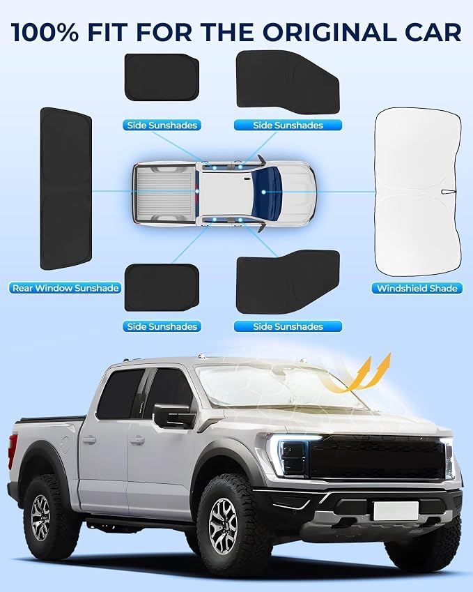 for Ford F150 4Door 2021-2025 Car Window Shades, 6Pcs Full Window Covers | Privacy Sun Shade Set for Front Windshield Side and Rear Windows, Keeps Vehicle Cool for Camping Napping - Image 6