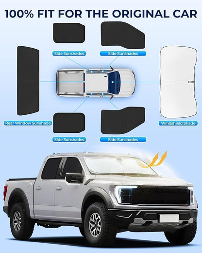 for Ford F150 4Door 2021-2025 Car Window Shades, 6Pcs Full Window Covers | Privacy Sun Shade Set for Front Windshield Side and Rear Windows, Keeps Vehicle Cool for Camping Napping - Image 6
