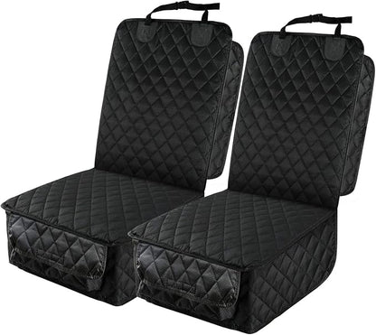 Waterproof Front Seat Car Cover 2 Pack, Full Protection | Dog Car Seat Cover with Side Flaps, Nonslip Scratchproof Captain Chair Seat Cover Fits for Cars, Trucks, SUVs, Jeep, Black by PETICON