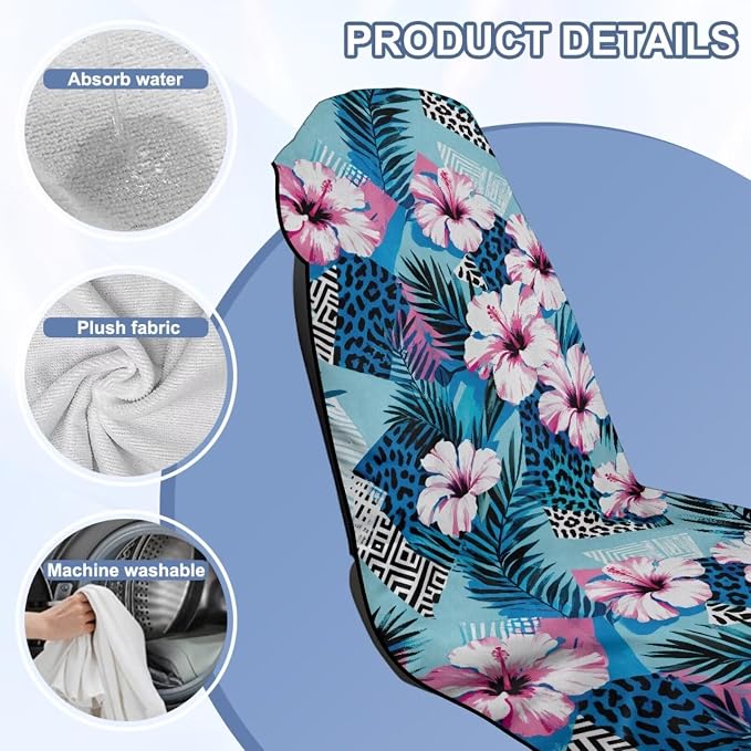 Hawaiian Hibiscus Car Seat Cover Towel with Storage Bag Hibiscus Flowers Auto Interior Seat Protector for Front Seat Only Driver Seat Cushion Towel Cover for Yoga Swimming Hiking After Gym - Image 6