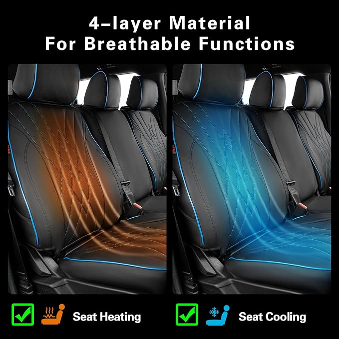 EKR F150 Seat Covers Custom Fit for (4 Door,SuperCrew) Ford F-150 Lariat 2021 2022 2023 2024 2025 2026 & F-150 (Lightning) Lariat 2022-2025 -Faux Leather(Black with Blue Trim) - Image 8