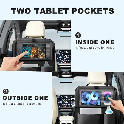 2Pack Car Backseat Organizer with Foldable Table Tray,6 Storage Pockets Car Storage Organizer with Tablet Holder,Car Seat Back Protectors Kick Mats Travel Accessories (Black) - Image 3