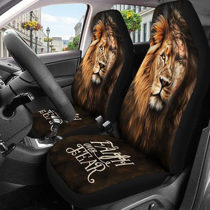 GENANY Crowned Lion Car Seat Covers, 2-Piece Front Seat Set | 2-piece polyester front seat cover set, each 35 x 21 x 21 inches, with adjustable straps and hooks - Image 4