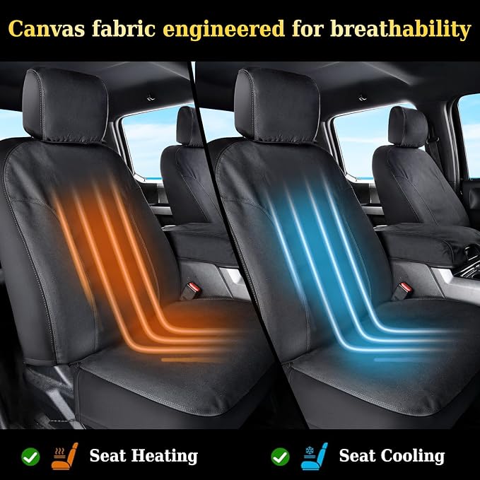 Coverado Front Seat Covers, Waterproof Canvas Seat Protector for Car Seat Cushions for Kids & Dogs, Compatible with 2015-2024 Ford F150 & 2017-2024 Ford F250 F350 F450(Black, 2PCS) - Image 8