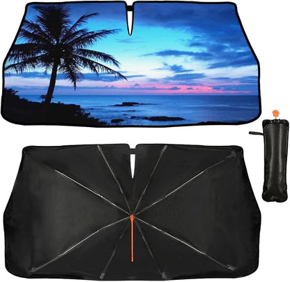 Palm Tree Car Sun Shade Umbrella Beach Windshield Sunshade for Car | Coconut Tree Car Umbrella Sun Shade Rotable Block UV & Heat Sunshades for Front Window Covers for Auto Sedan SUV Pickup by Unknown