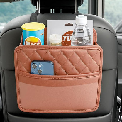 Mandark PU Leather Car Seat Back Organizer, Orange | Three-pocket layout with clear panel, elastic strap installation, fits most cars, SUVs, and trucks, car interior accessories - Image 6