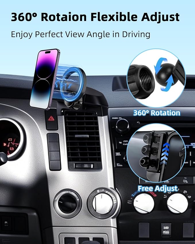 Car Phone Mount for Toyota Tundra 2007-2013 /Sequoia 2008-2013 Accessories | Custom Air Vent Magnetic Phone Holder with Magsafe Hands Free 360° Rotation Phone Stand for All 4.0-7.0'' Smartphones - Image 4