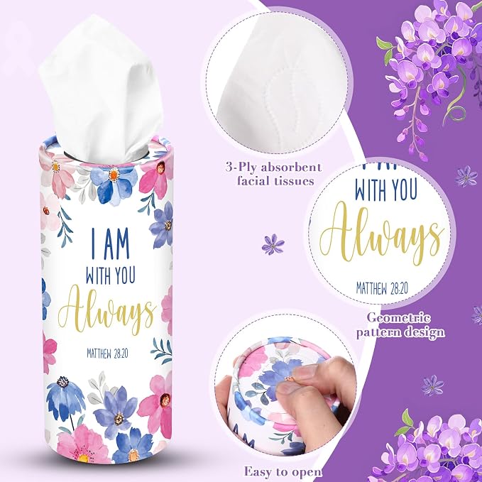 Outus 12 Pcs Floral Christian Car Tissues Cylinder Holder with 3 Ply Facial Tissue Bulk Inspirational Bible Verse Tissue Holder Flower Religious Travel Tissues Boxes Container for Car Cup Home Office - Image 3