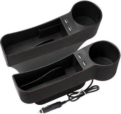 Car Seat Gap Organizer,Premium Console Side Pocket with 2 USB Charging,Leather Storage Box,Multifunctional with Dual USB Charging,Cup Holder,Car Seat Gap Filler,for Cellphones Wallet Coin Key (2 Pack) - Image 5