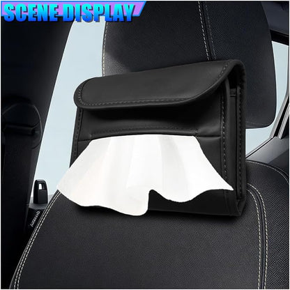 Craedli Car Tissue Holder for Seat Back, PU Leather Backseat Tissue Box Cover, Rectangular Auto Headrest Napkin Case Tissues Storage Organizer for Sedan RV Truck, Keep Car Tidy (Black) - Image 3