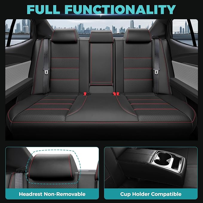 Custom Fit Seat Covers for Toyota Camry 2025 2026 Hybrid, BlackRed | Only Fit for Camry LE/SE 2025-2026, Full Coverage, Faux Leather, Protective, Scratch-resistant, Easy-clean - Image 5