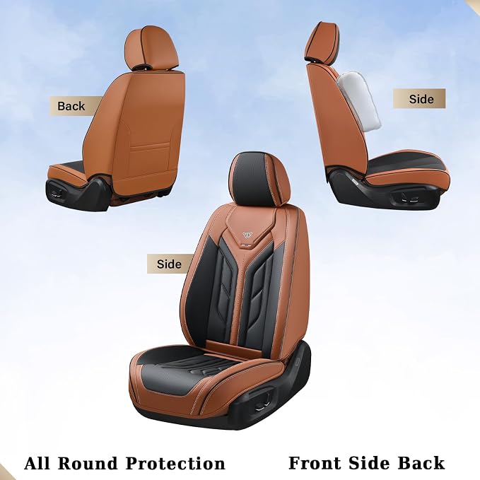 Coverado Seat Covers, Car Seat Covers Full Set, Leather Seat Covers for Cars, Automotive Seat Covers Car Seat Protector Car Accessories Fit for Most Sedans SUV Pick-up Truck(Black&Brown) - Image 5
