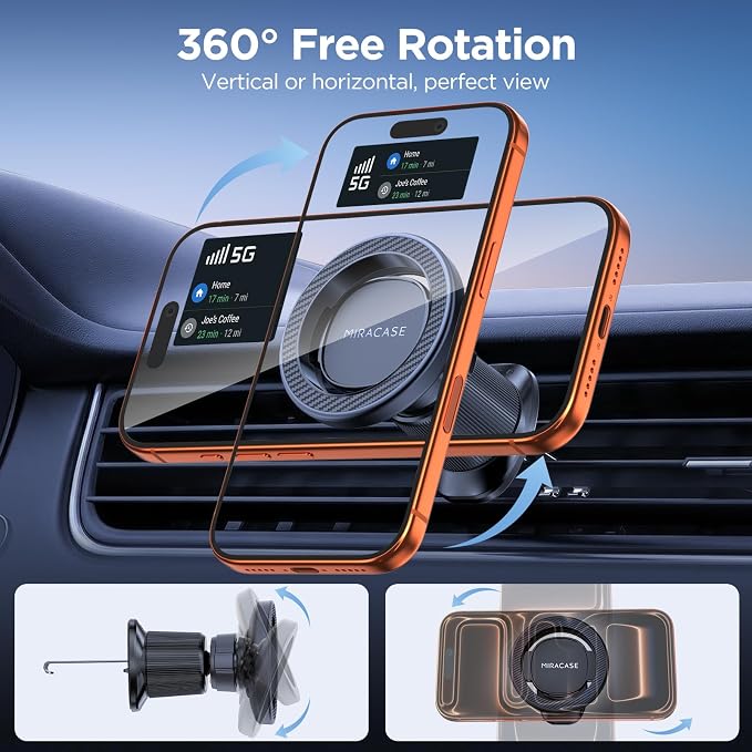 Miracase Car Phone Holder for Magsafe [Strong Magnets] Magnetic Phone Holders for Your Car, 360°Adjustable Air Vent Hands Free Cell Phone Mount Cradle Fit iPhone 17-12 & All Smartphones, Carbon Fiber - Image 7