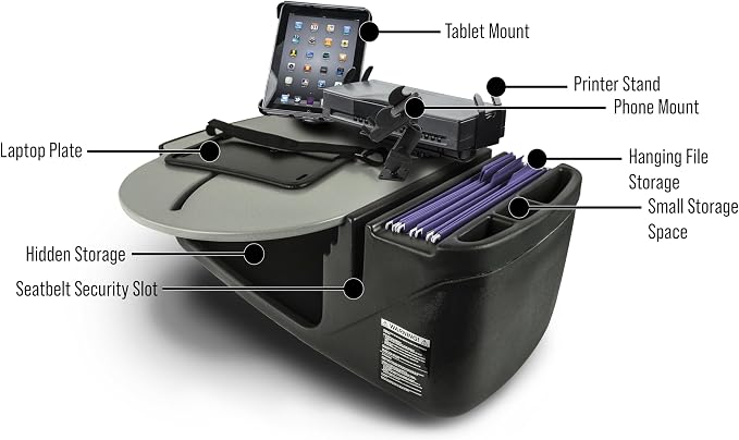 AutoExec AE-RMCD-PM-TAB-PS-GT Roadmaster Car Desk for Your Vehicle Workstation and Mobile Office, with Phone Mount, Tablet Mount and Printer Stand | Vehicle Workstation, Mobile Office, Phone Mount, Tablet Mount, Printer Stand - Image 3