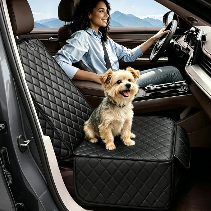 Front Seat Car Cover 2 Pack, PU Leather Dog Car Seat Cover | with Side Flaps, Nonslip Scratchproof Waterproof Captain Chair Seat Cover Fits for Cars, Trucks, SUVs, Jeep - Image 2