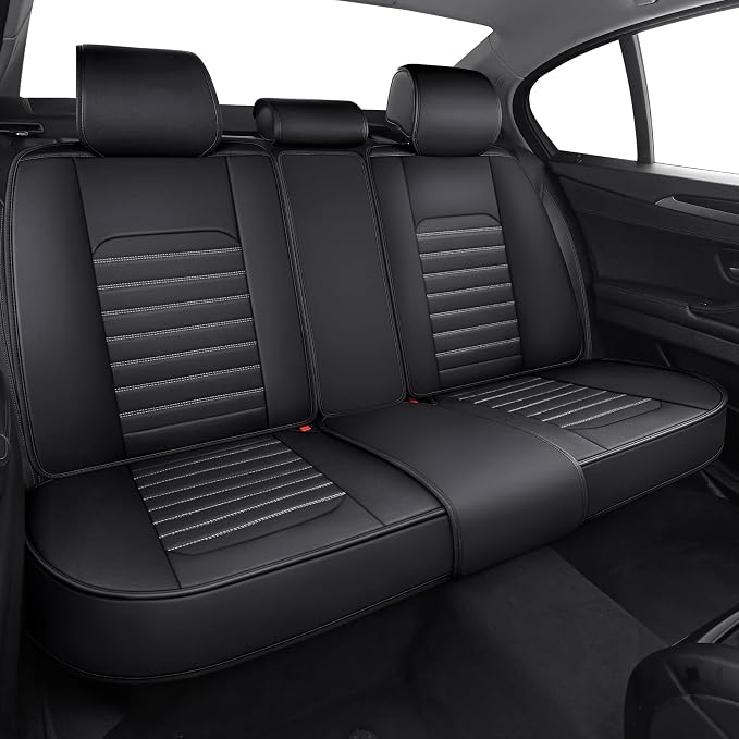 Leather Car Seat Covers Automotive Accessories Universal Fit for SUV | Black-White Universal Fit Honda Hyundai Sonata Kona Accent Ford Fiesta Focus Buick Encore Split Bench 40/60 - Image 3