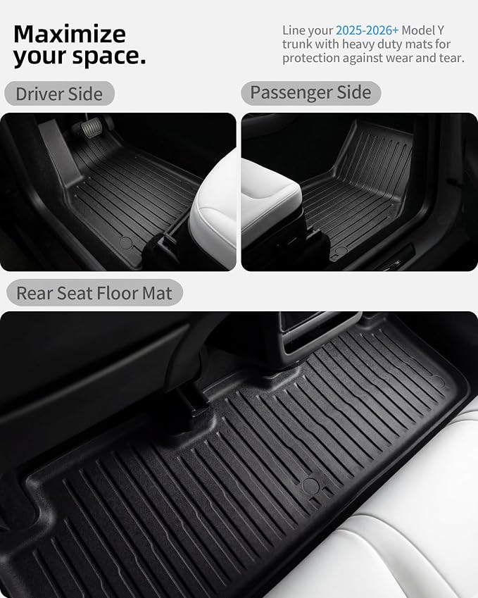 6 Pcs for Tesla Model Y Juniper Accessories 2025 2026 (Not Fit Standard) All Weather TPE Anti-Slip Floor Mats & Cargo Liner Front Frunk Rear Trunk Mats, 5-Seater - Image 3