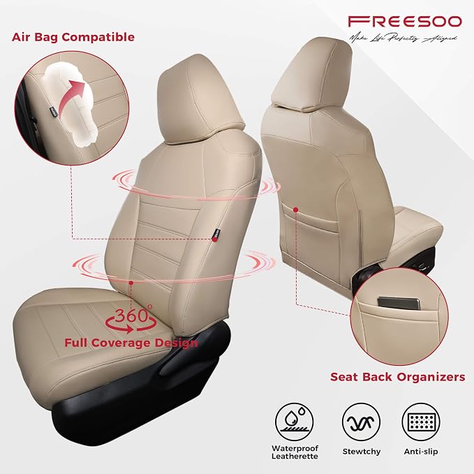 FREESOO Custom Leather Seat Covers for Toyota Corolla L LE 2020-2022 | Sedan, Full Set, Waterproof, Airbag Compatible, Scratch-resistant, Anti-slip, Protector Cushion, Durable Material, Easy-clean - Image 3