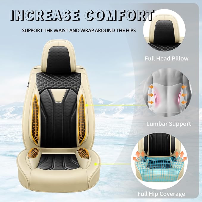 Fit Land Cruiser Premium Leather Car Seat Covers for Toyota Land Cruiser 2000-2025 2026 - Waterproof，Breathable，All-Weather Seat Cushion Protecto & Airbag Compatible, 2 Front Seat Beige&Black - Image 6