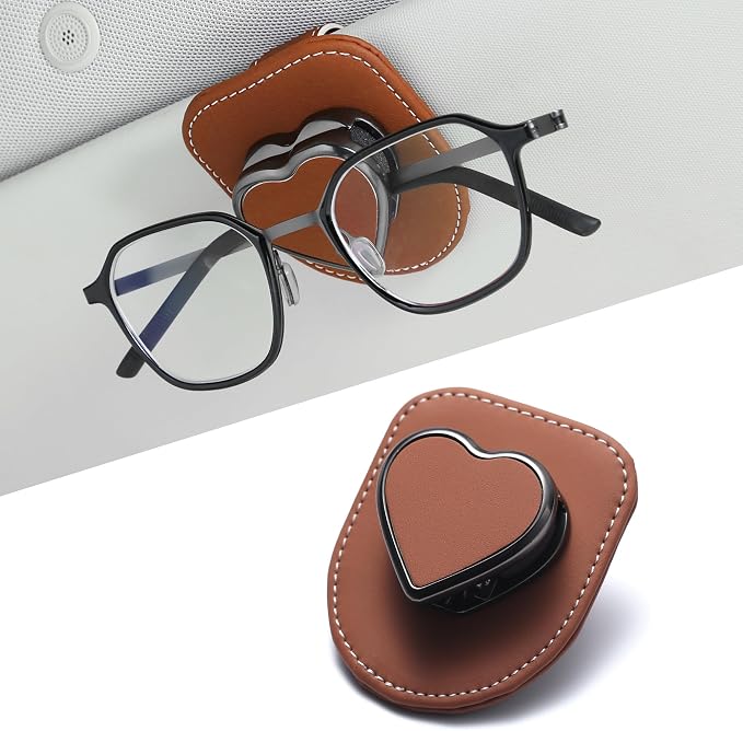 Sunglass Holder for Car, Heart Shape Leather Car Visor Sunglasses Holder, Universal Car Interior Visor Accessories by Unknown